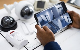 Engineer installing a CCTV camera